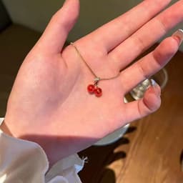 image-New Wine Red Cherry Gold Color Pendant Necklace For Women Personality Fashion Necklace Wedding Jewelry Birthday Gifts