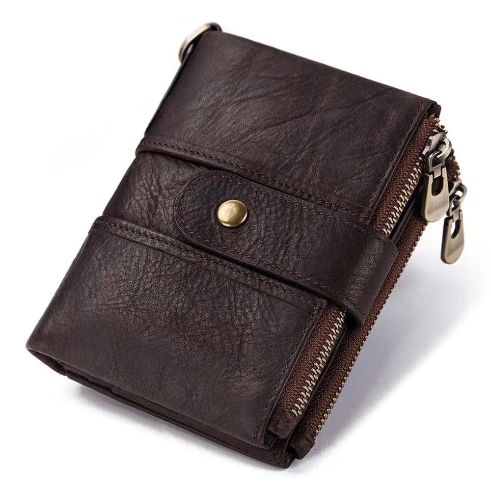 image-KAVIS 100% Genuine Leather Rfid Wallet Men Crazy Horse Wallets Coin Purse Short Male Money Bag Quality Designer Mini Walet Small