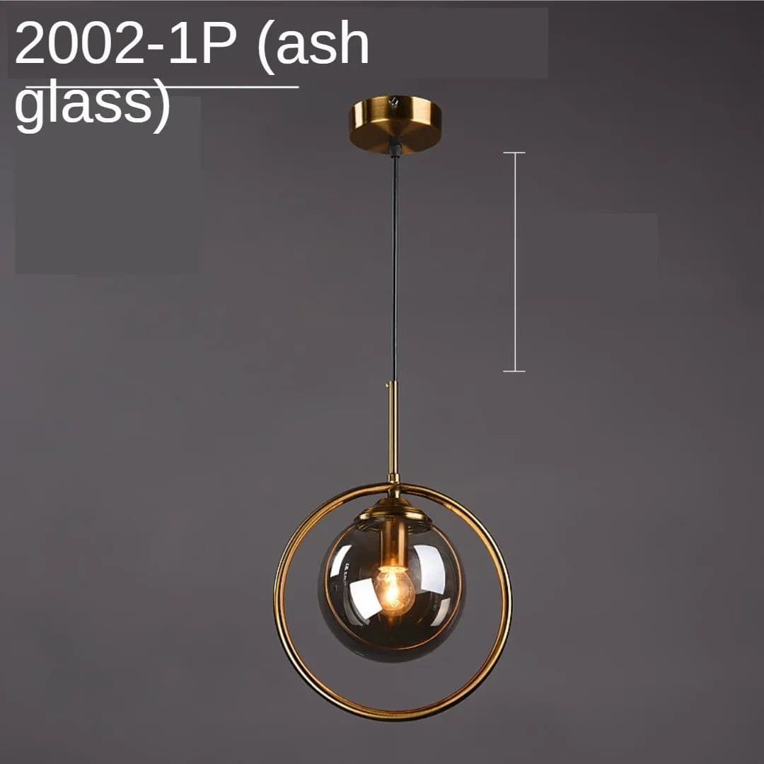 image-Modern Glass Ball Pendant Lighting Fixture Golden Ring Kitchen Dining Room Bedside Hanging Lamps Luminaire Suspension Lights