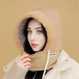 image-Cold Weather Thermal Balaclava Scarf Winter Windproof Hood Hat Plush Neck Warmer Ski Face Mask for Outdoor Activities