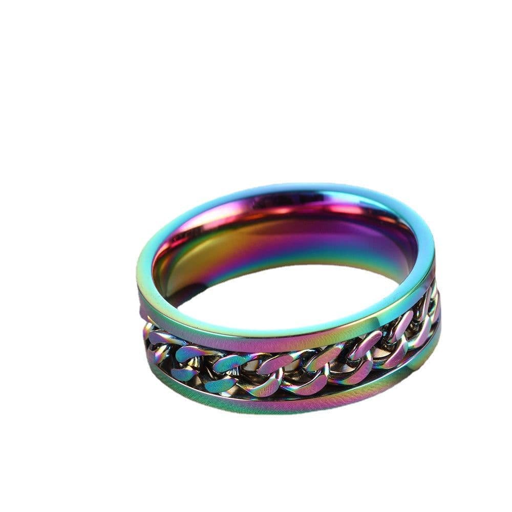 image-New simple transfer jewelry men's titanium steel rotatable beer bottle chain ring personality domineering ring