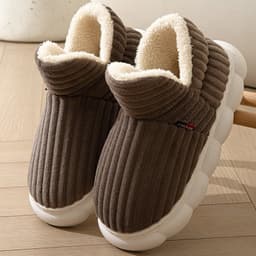 image-Winter Plush Cotton Slippers, Brown, Unisex, 44-45, 3CM Flat Heel