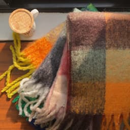 image-Plaid Knit Scarf - Blue Rose White 240x35cm Warm