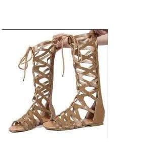 image-Roman Sandals Women - Light Brown Hollow PU