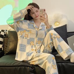 image-Women's Pajama Cardigan - Long Sleeve Milk Silk