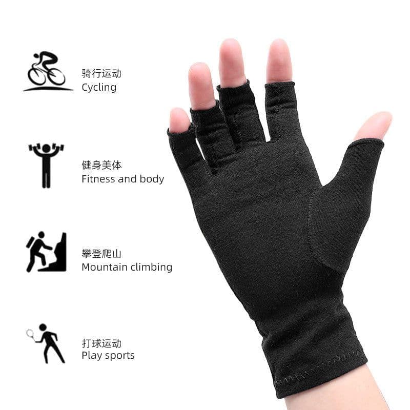 image-Cotton Polyester Half-Finger Cycling Gloves Grey L