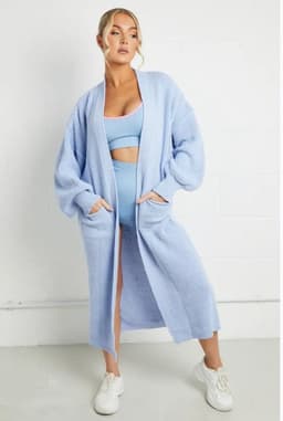 image-Women's Cardigan Sweater - Deep Pink Lantern Sleeve