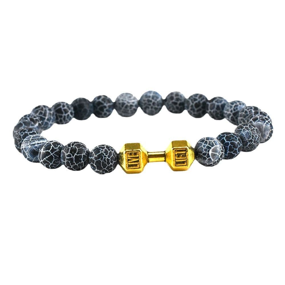 image-Cross Border Blue Weathered Stone Beaded Hand Jewelry Frosted Metal Dumbbell Buddha Beads Bracelet Jewelry Fashion Bracelet