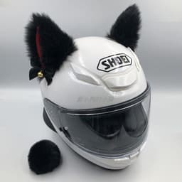 image-Motorcycle Helmet Cat Ears Bow Decoration - Plush Red