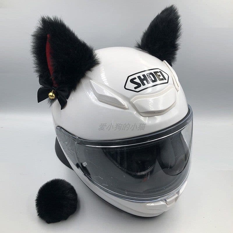 image-Motorcycle Helmet Cat Ears Bow Decoration - Plush Red