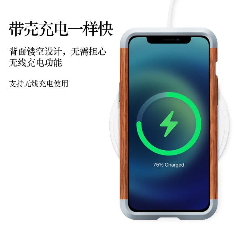 image-RJUST Wood and Metal Frame Case for iPhone 13 Pro and iPhone 12 Pro