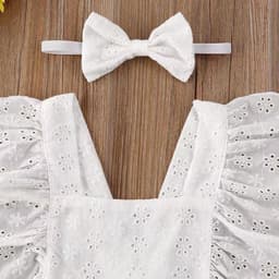 image-Girls' Romper Dress - White Solid Color Summer