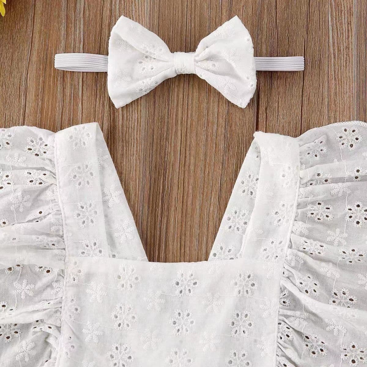 image-Girls' Romper Dress - White Solid Color Summer