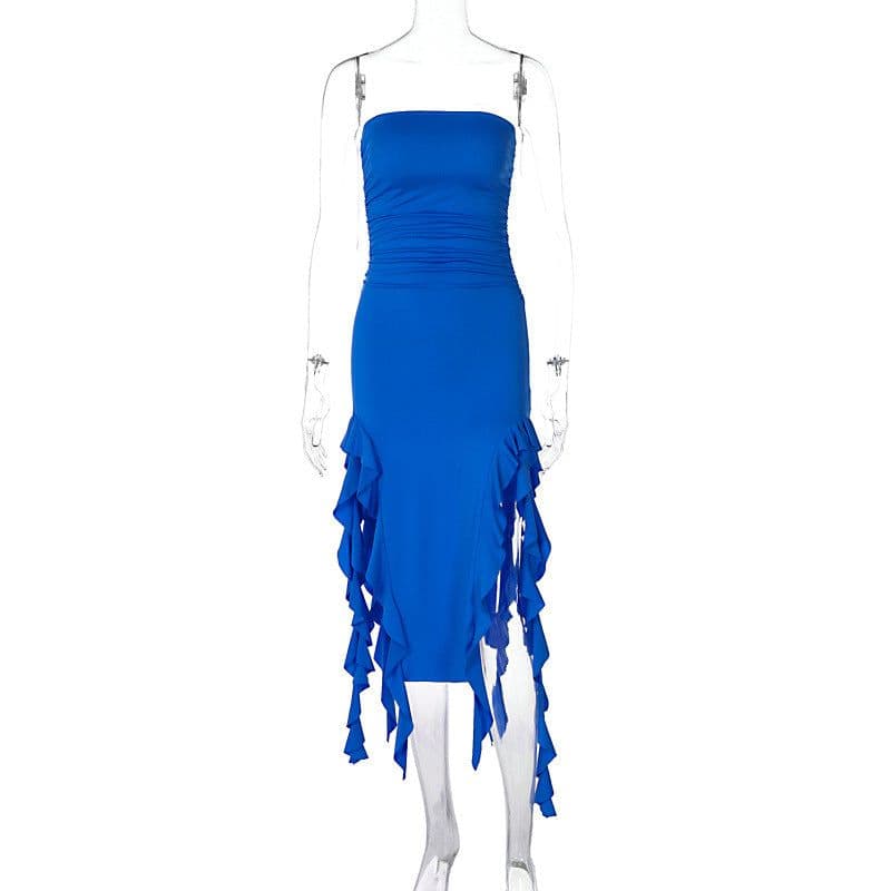 image-Women's Sleeveless Midi Dress - Irregular Tube Top Summer