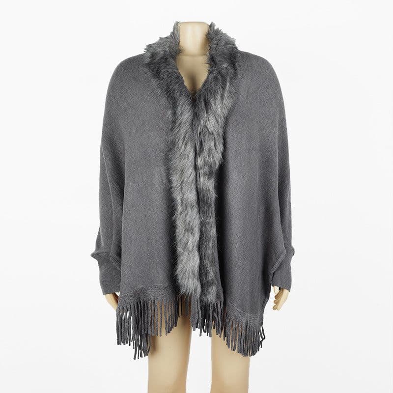 image-MONDORIO Cape Cardigan - Khaki Wool Tassel