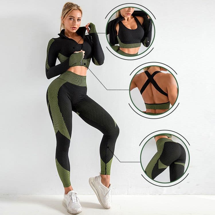 image-Hua Er Yuan Yoga Running Set - Blue Three-Piece Slim Fit, XL