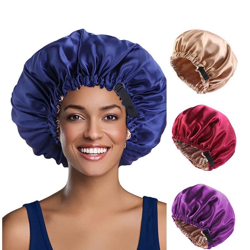 image-Satin Shower Cap - Deep Purple, Elastic, Unisex, One Size, Popular in Europe and America