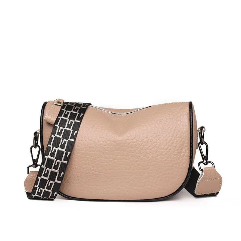 image-Cowhide Leather Saddle Bag - Khaki Small Square