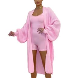 image-Women's Cardigan Sweater - Deep Pink Lantern Sleeve