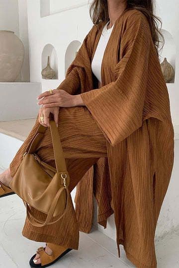 image-Women's Pleated Top & Casual Pants Set - Polyester