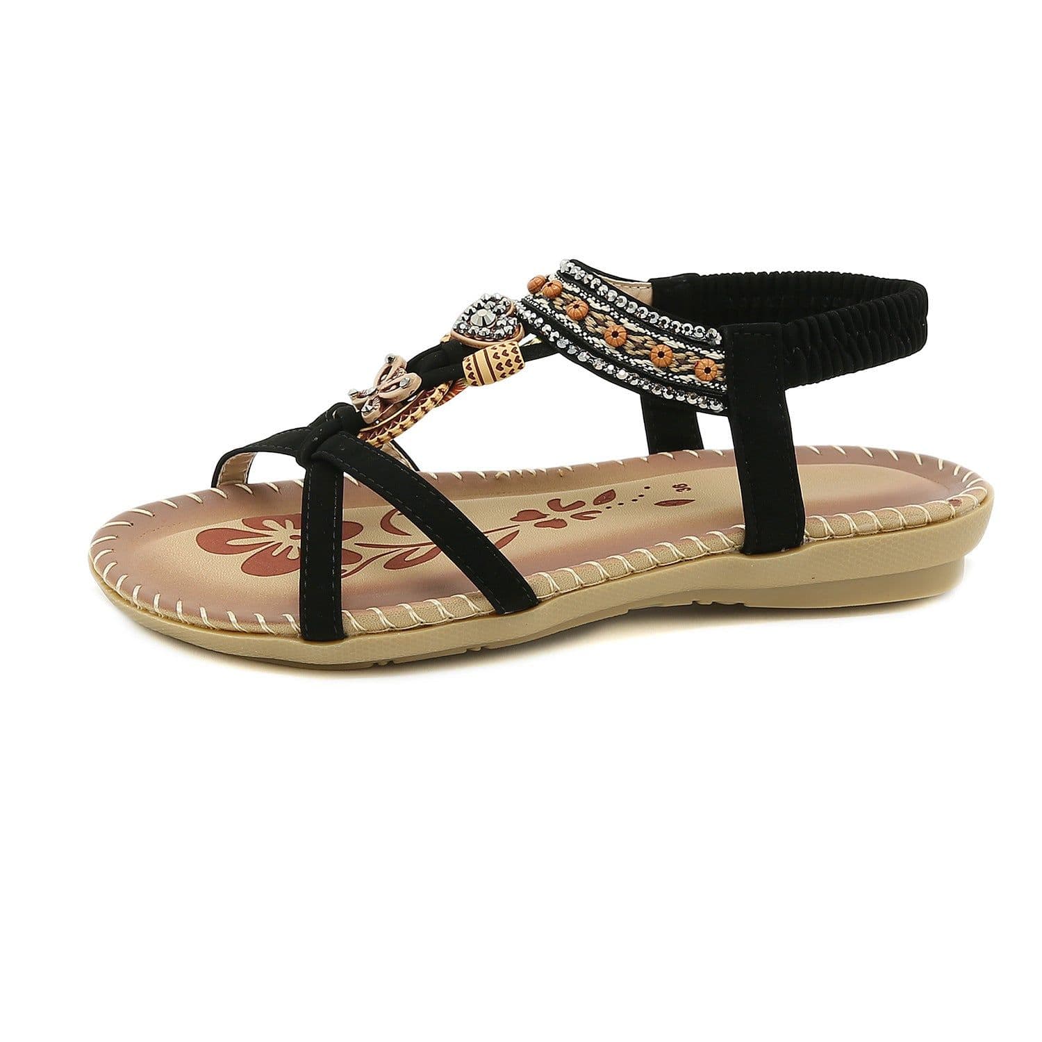 image-RUILIAN Beach Sandals - Apricot Rhinestone Flat Open Toe