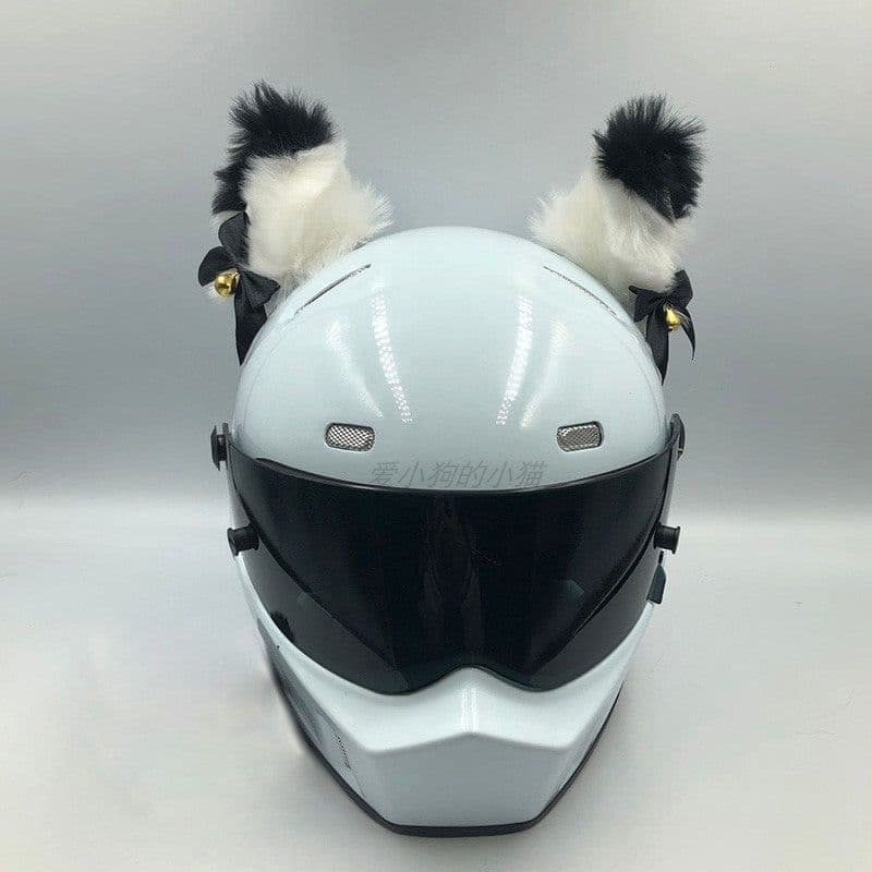 image-Motorcycle Helmet Cat Ears Bow Decoration - Plush Red