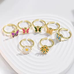 image-Adjustable Rotatable Five-Petal Flower Butterfly Ring - European Style