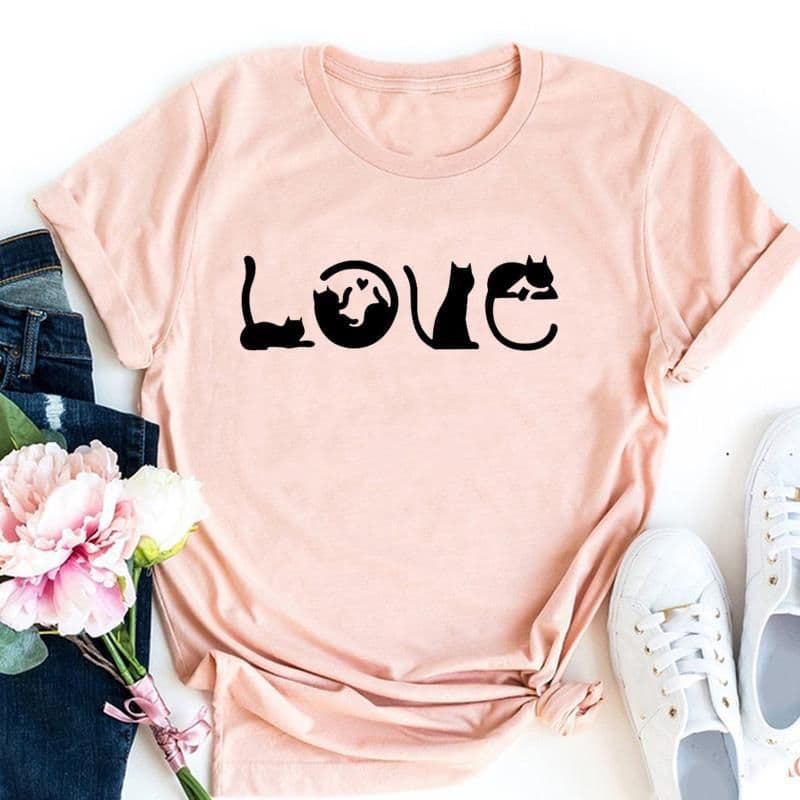 image-Cute Cat Print T-Shirt - Milk Silk 5XL Short Sleeve