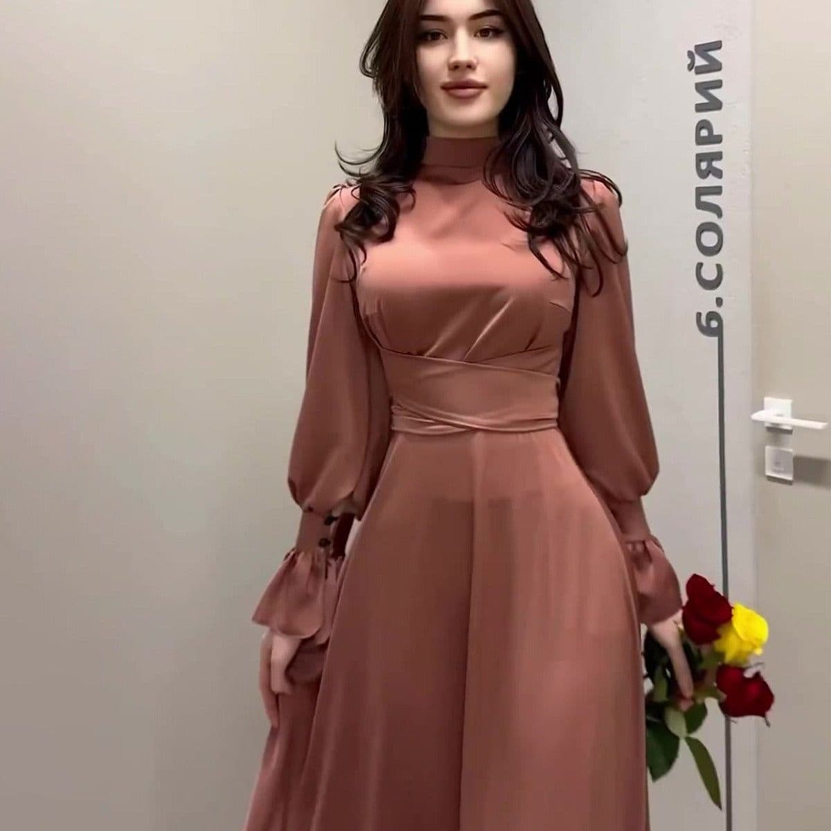 image-Women's Satin Dress - Amber Waist Long Sleeve XXL