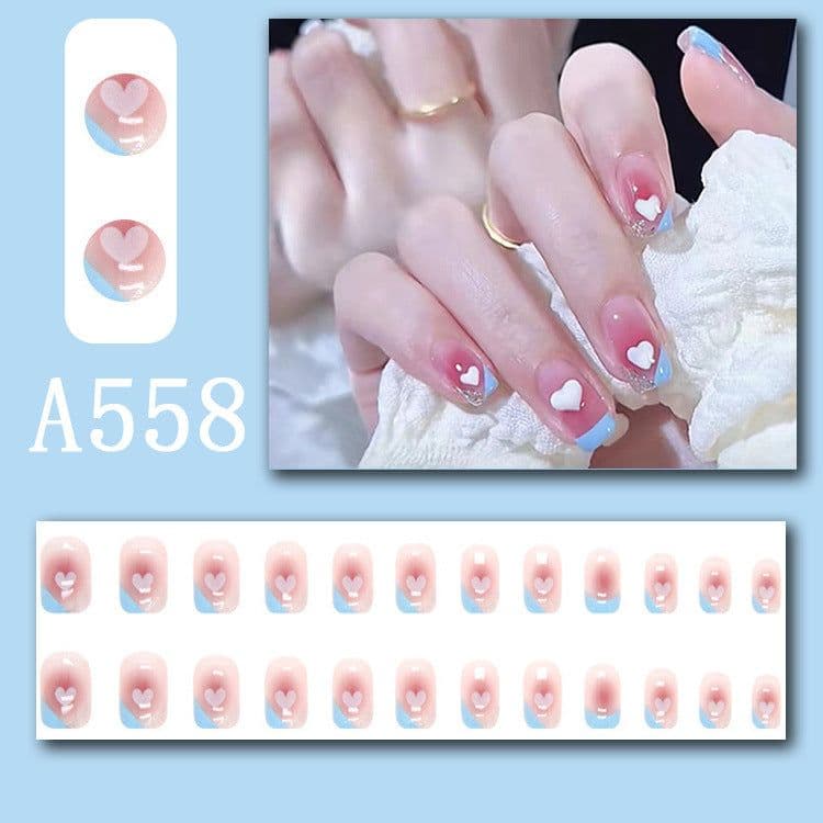 image-Summer fresh, sweet and cool style manicure, wearable nail pieces, French line blending, removable fake nail pieces, finished products wholesale