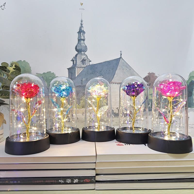 image-Gold Foil Rose in Glass Dome - Preserved Flower Decor