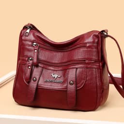 image-Purple PU Leather Shoulder Bag - Medium Square
