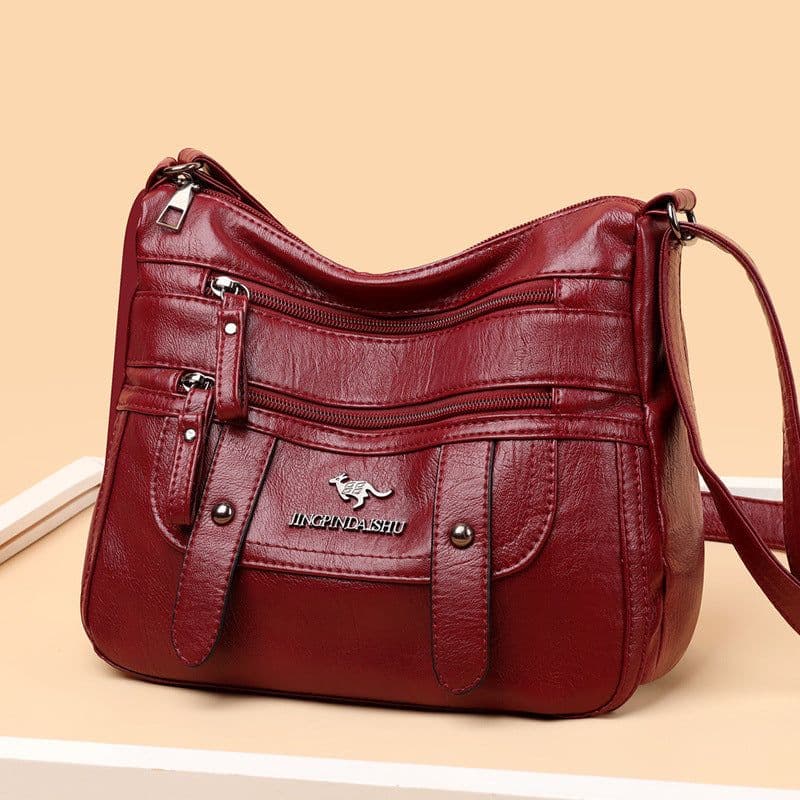 image-Purple PU Leather Shoulder Bag - Medium Square