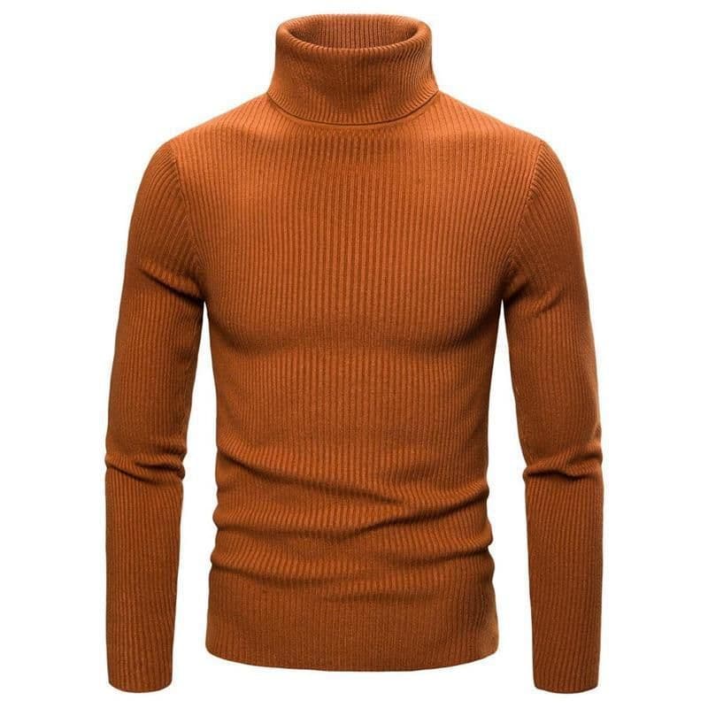 image-2022 autumn and winter new European and American cross-border men's vertical strip knitted pullover slim fit and thin solid color bottoming sweater men