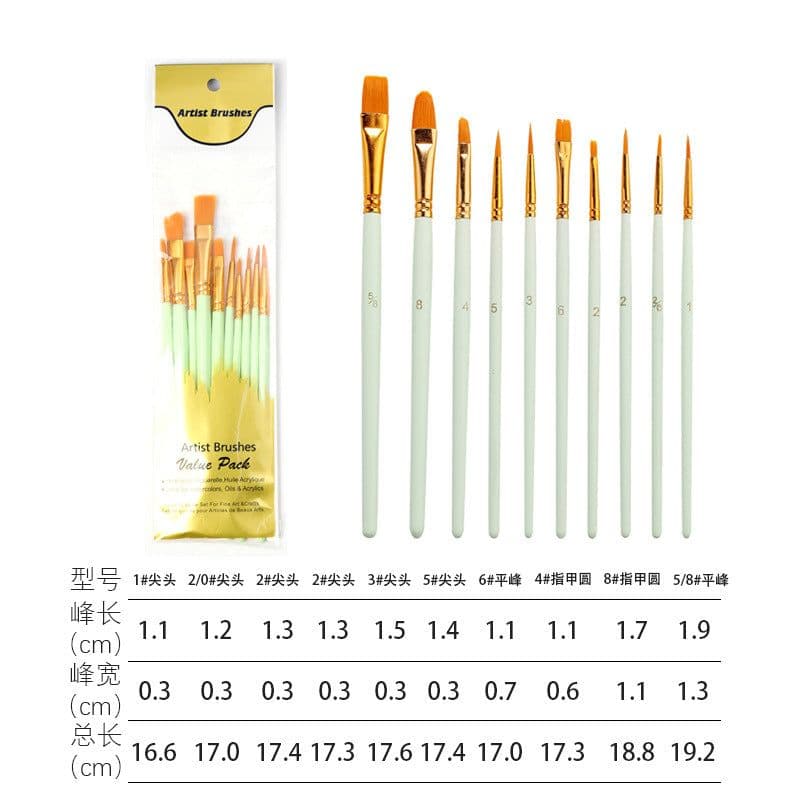 image-Boyixuan 10-Piece Brush Set - Oil Painting Acrylic Gouache