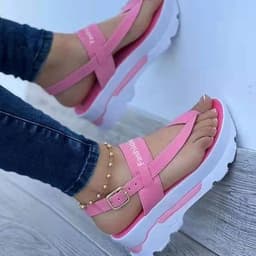 image-Women's Roman Sandals - Black Wedge Buckle
