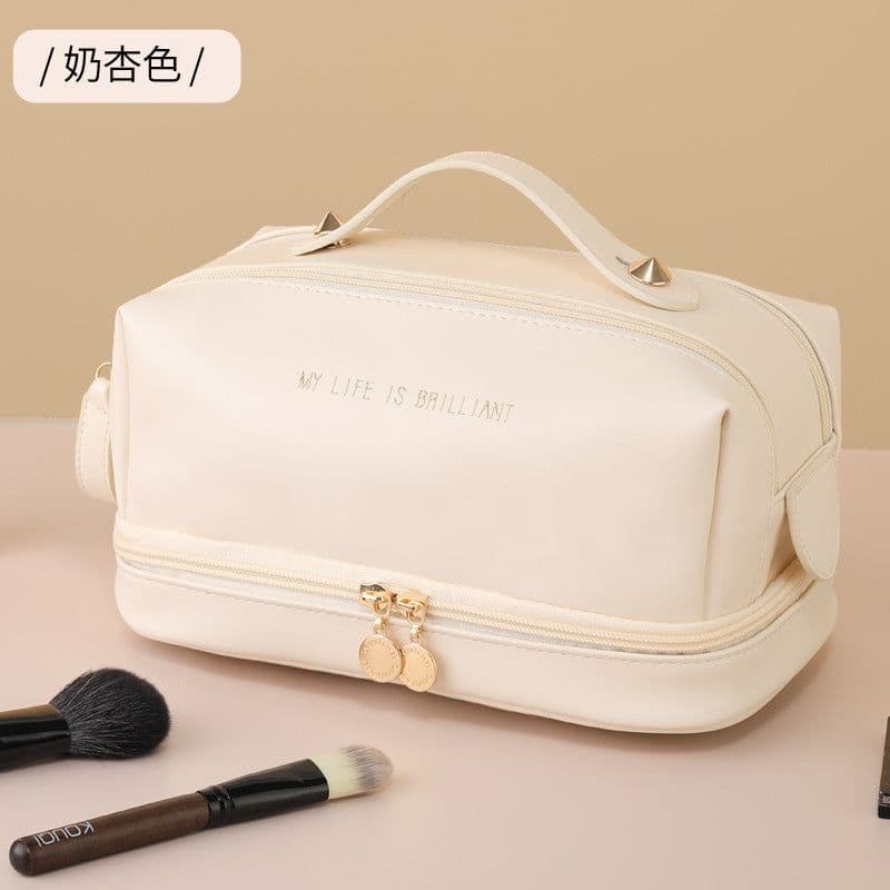 image-Yuerui Cosmetic Bag - Mocha Brown PU Leather