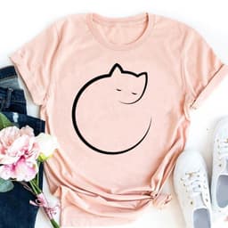 image-Cute Cat Print T-Shirt - Milk Silk 5XL Short Sleeve