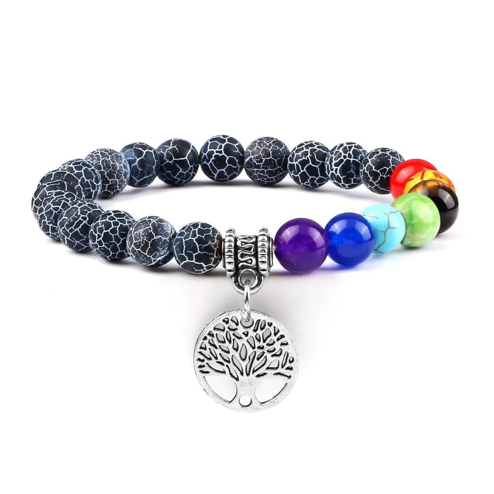 image-European and American cross-border foreign trade creative 8mm bead bracelet Volcanic lava hand string wooden beads alloy tree of life pendant