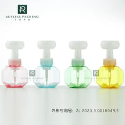 image-PetG Foam Sanitizer Bottle 300ml Flower Shape - Transparent Cosmetic Packaging