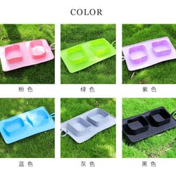 image-Pet Bowl Silicone Folding Dog Double Bowl Grey Non-Slip Portable Outdoor