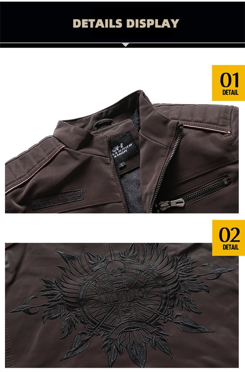 image-Men's PU Leather Jacket - Slim Fit Vintage Black