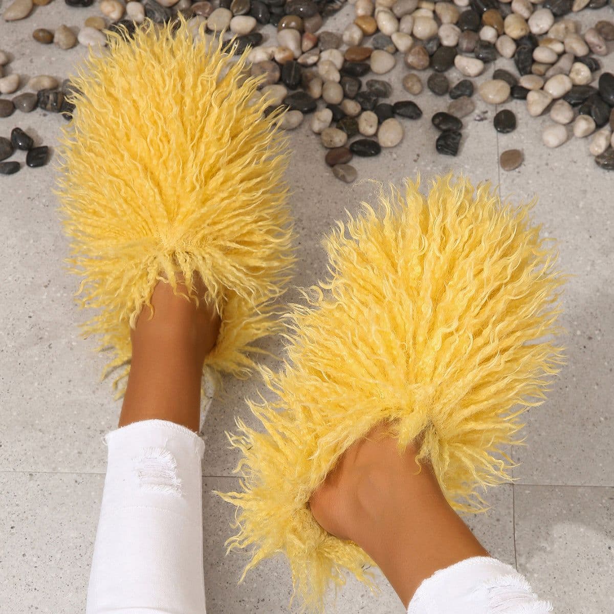 image-Women's Fur Slippers - Warm Home Cotton Slides