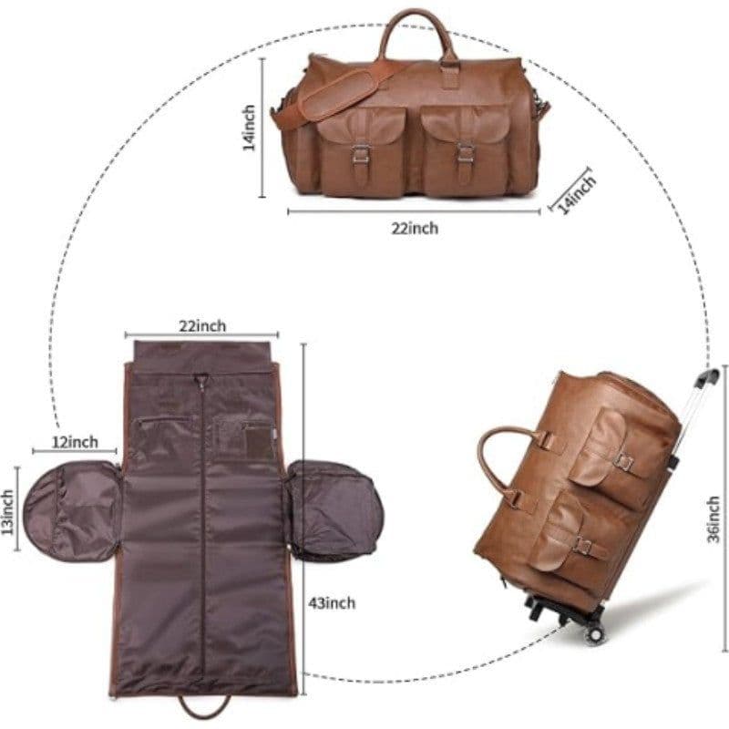 image-Trolley Convertible Folding Travel Bag - Brown 55L