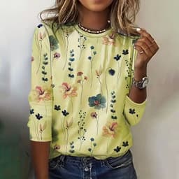 image-Juya 3D Floral Print Long-Sleeve T-Shirt - 6XL Women's Western Style