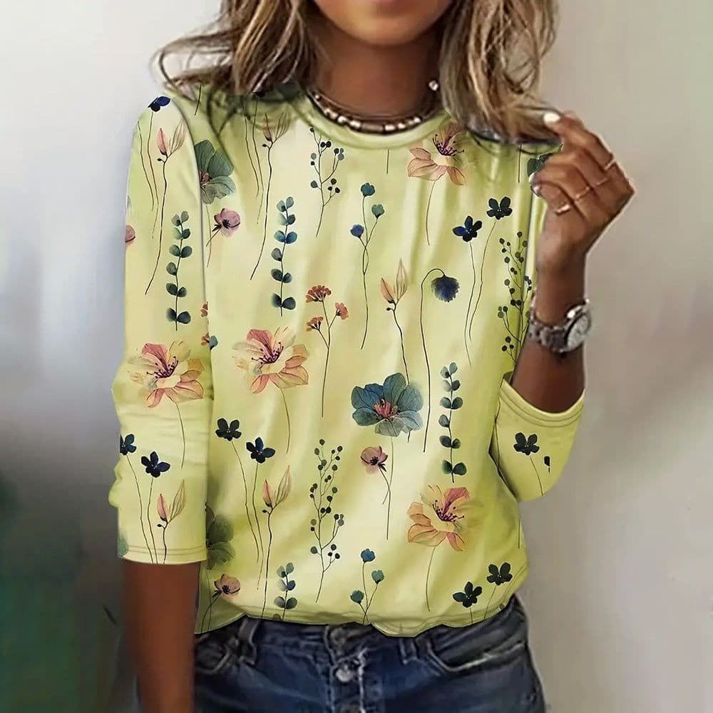 image-Juya 3D Floral Print Long-Sleeve T-Shirt - 6XL Women's Western Style