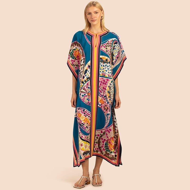 image-European and American new positioning printed blouse seaside holiday long skirt loose blouse bikini swimsuit robe outer wear female