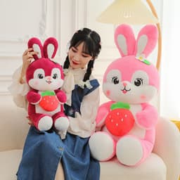 image-Cute Strawberry Rabbit Plush Doll - Claret Short Plush