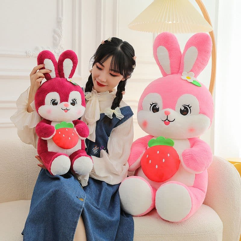 image-Cute Strawberry Rabbit Plush Doll - Claret Short Plush