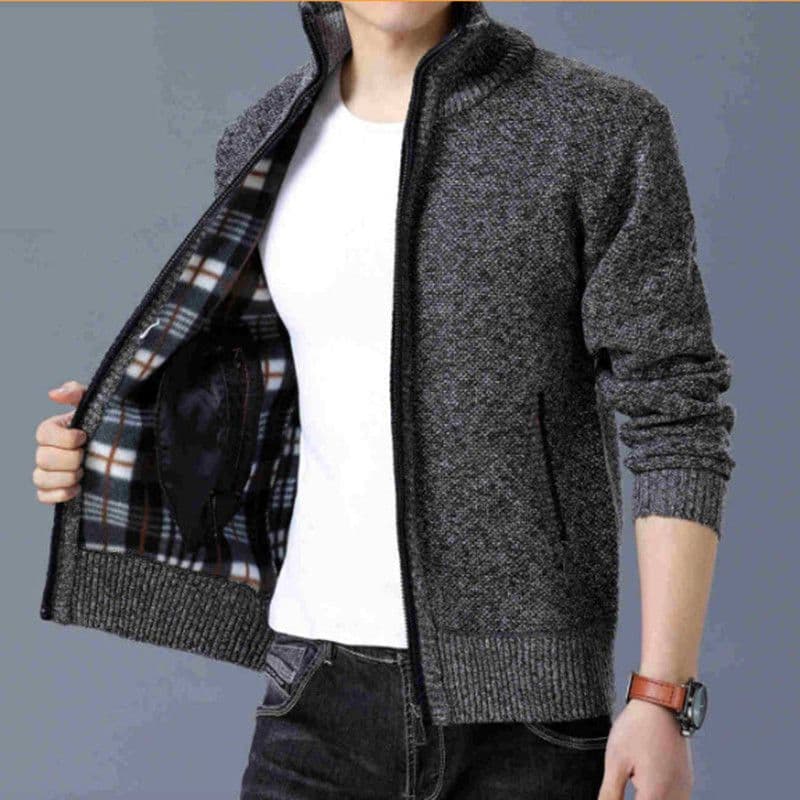 image-Men's Cardigan Sweater Jacket - Polyester Thick Long Sleeve